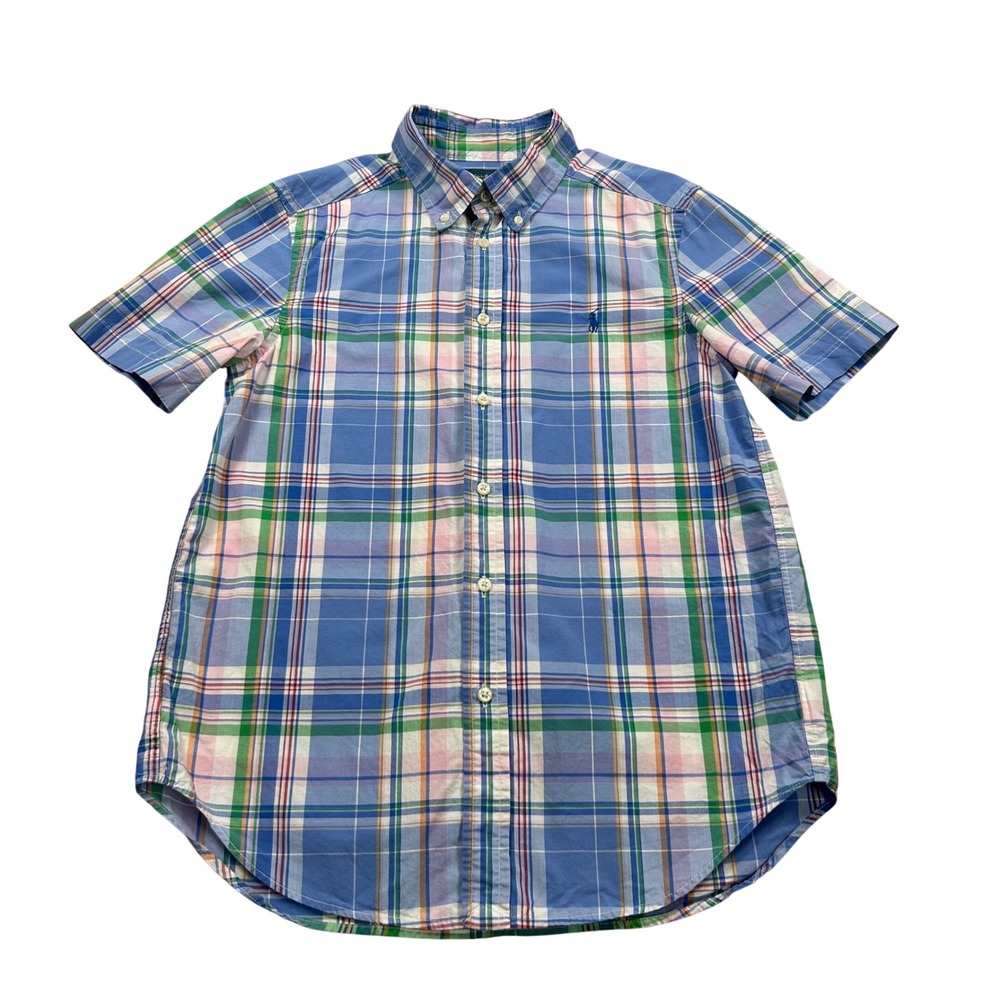 Polo Ralph Lauren Kids Blue Plaid Short Sleeve Button Down Shirt Size L 14-16